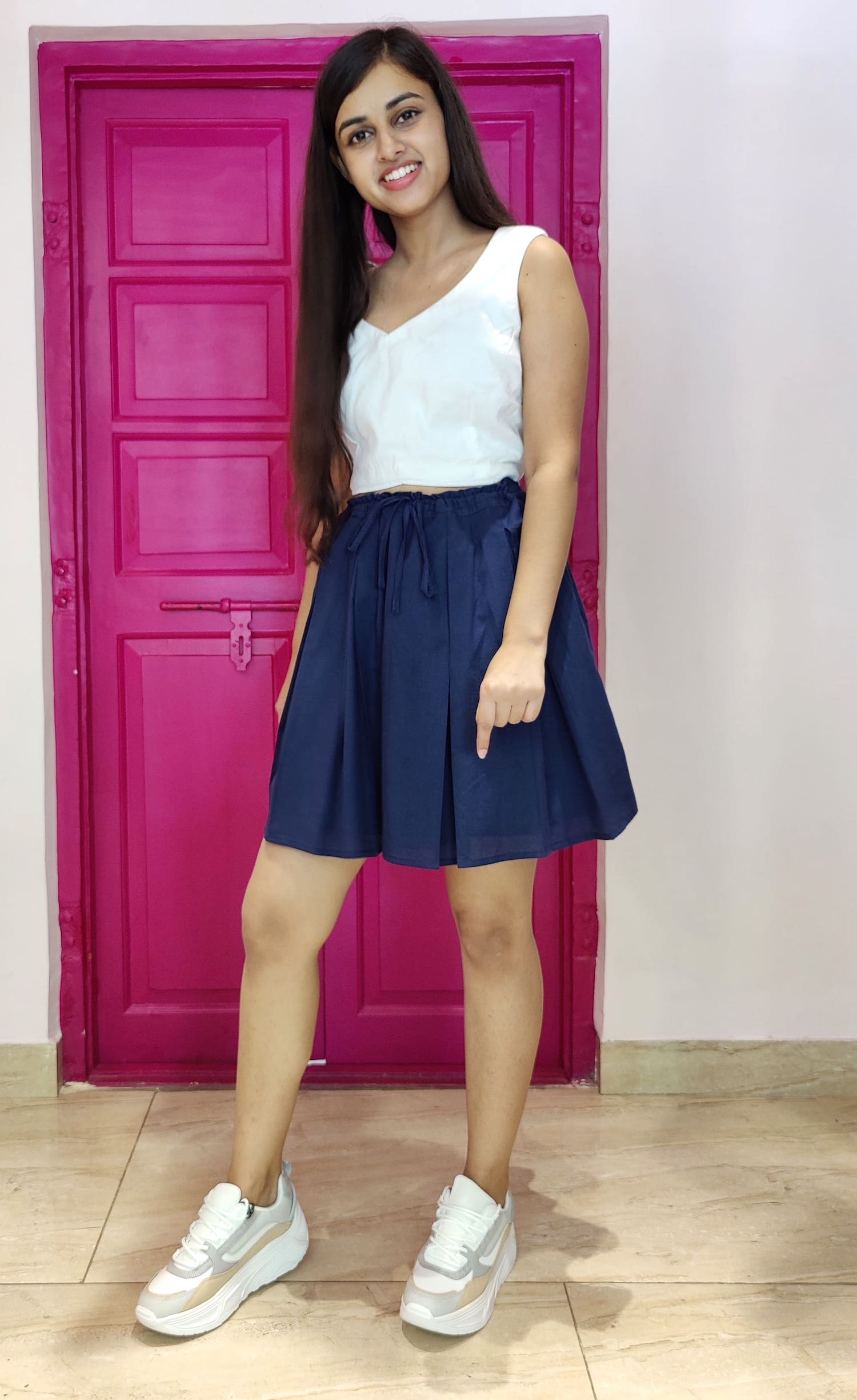 Cotton navy 2024 pleated skirt