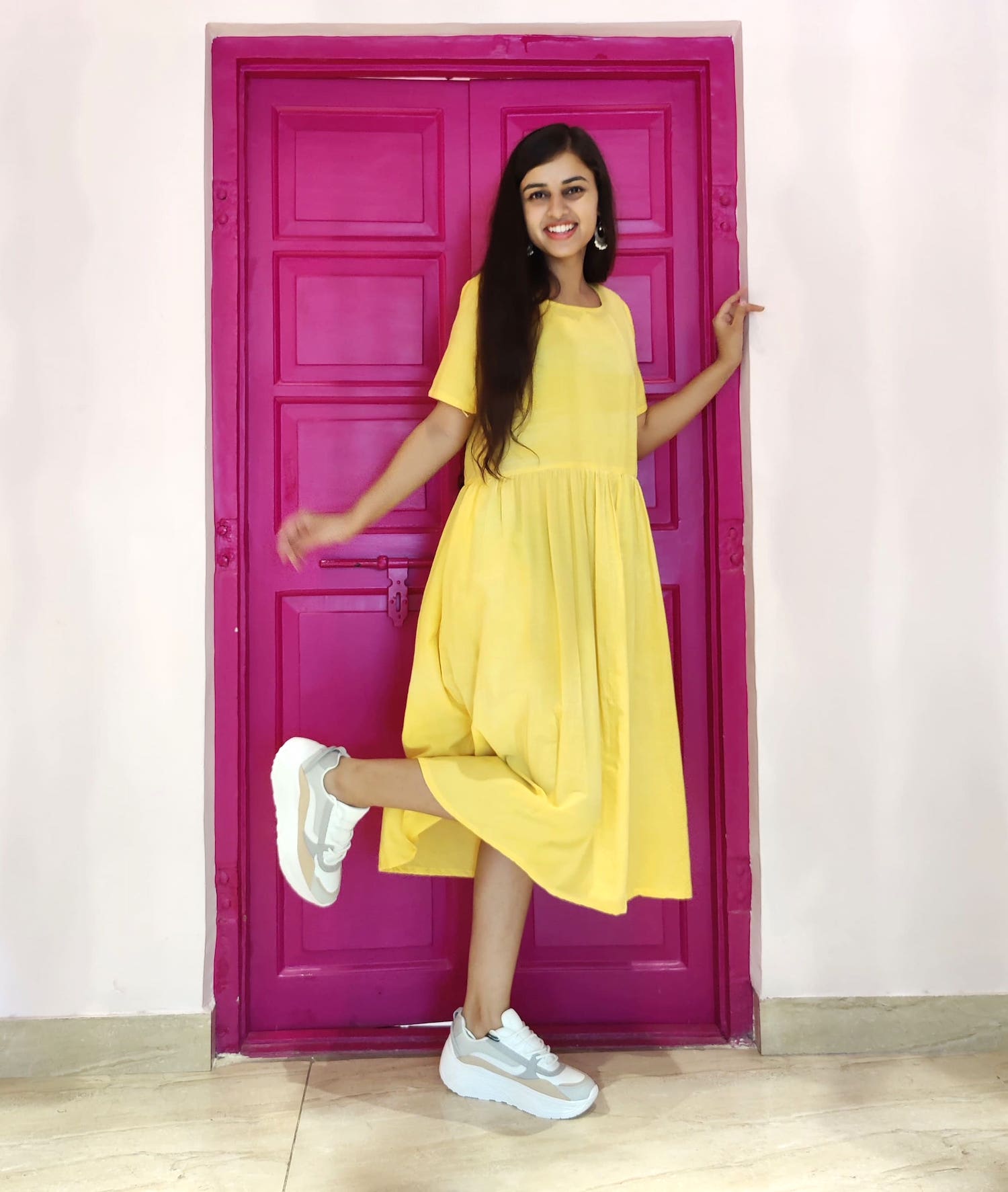 Casual Soft Cotton Dress in Yellow for Summer - Belles Couture LLP